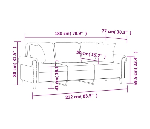 vidaXL Sofá de 3 plazas con cojines terciopelo azul 180 cm