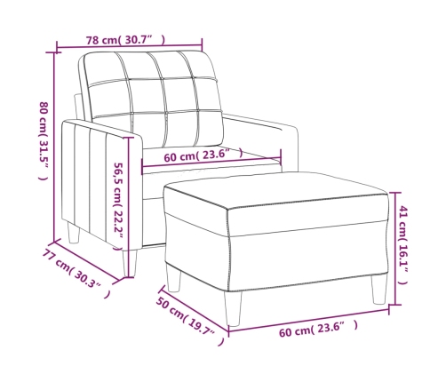 vidaXL Sillón con taburete tela marrón 60 cm