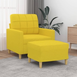 Sillón con taburete tela amarillo claro 60 cm