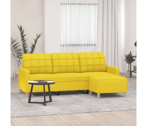 Sofá de 3 plazas con taburete de tela amarillo claro 180 cm