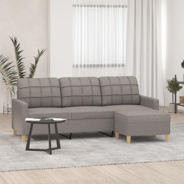 Sofá de 3 plazas con taburete de tela gris taupe 180 cm