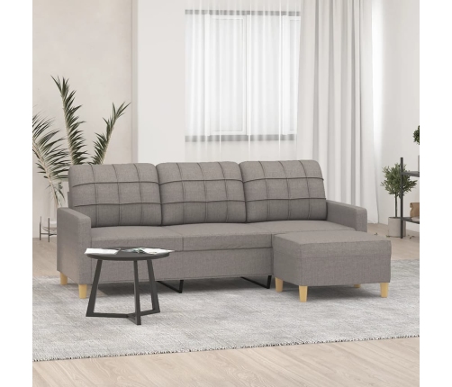 Sofá de 3 plazas con taburete de tela gris taupe 180 cm