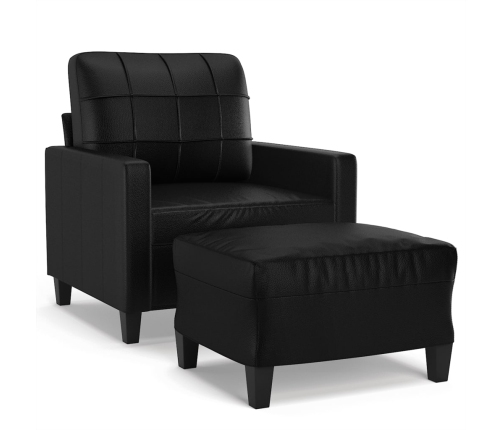Sillón con taburete cuero sintético negro 60 cm