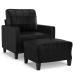 Sillón con taburete cuero sintético negro 60 cm