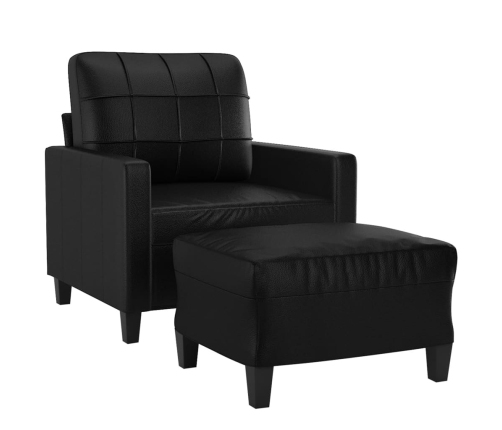 Sillón con taburete cuero sintético negro 60 cm