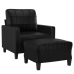 Sillón con taburete cuero sintético negro 60 cm