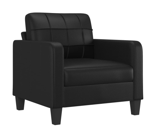 Sillón con taburete cuero sintético negro 60 cm