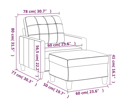 Sillón con taburete cuero sintético negro 60 cm