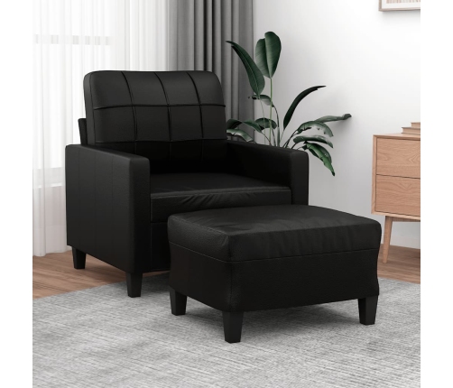 Sillón con taburete cuero sintético negro 60 cm