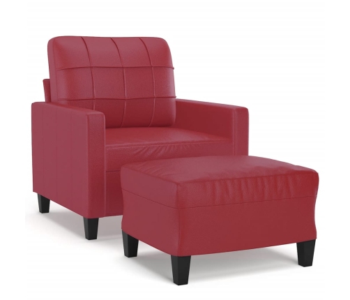 Sillón con taburete cuero sintético rojo tinto 60 cm