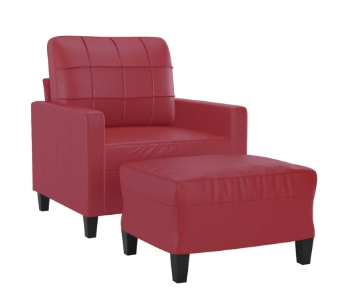 Sillón con taburete cuero sintético rojo tinto 60 cm