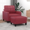 Sillón con taburete cuero sintético rojo tinto 60 cm