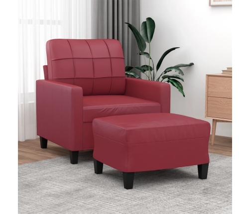 Sillón con taburete cuero sintético rojo tinto 60 cm