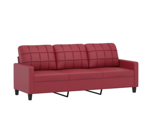 vidaXL Sofá de 3 plazas con taburete cuero sintético rojo tinto 180 cm