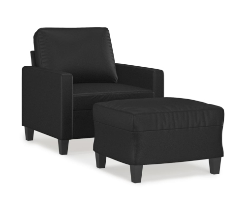 Sillón con taburete cuero sintético negro 60 cm