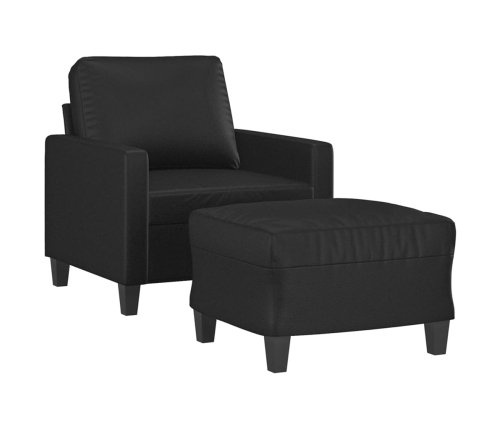 Sillón con taburete cuero sintético negro 60 cm