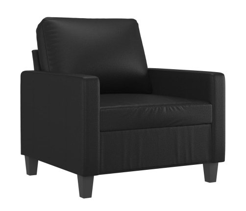 Sillón con taburete cuero sintético negro 60 cm