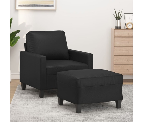 Sillón con taburete cuero sintético negro 60 cm