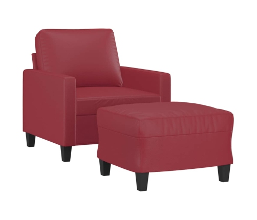 Sillón con taburete cuero sintético rojo tinto 60 cm