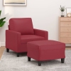 Sillón con taburete cuero sintético rojo tinto 60 cm