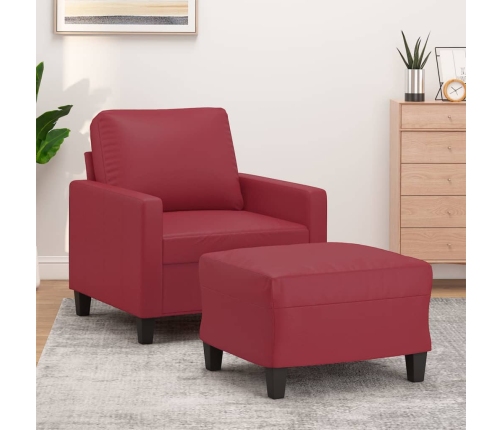 Sillón con taburete cuero sintético rojo tinto 60 cm