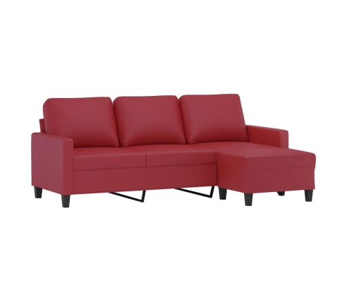 Sofá de 3 plazas con taburete cuero sintético rojo tinto 180 cm