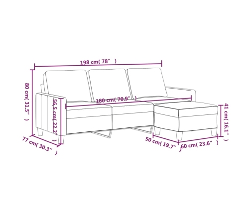 Sofá 3 plazas y taburete cuero sintético color capuchino 180 cm