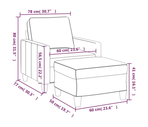 vidaXL Sillón con taburete tela amarillo claro 60 cm