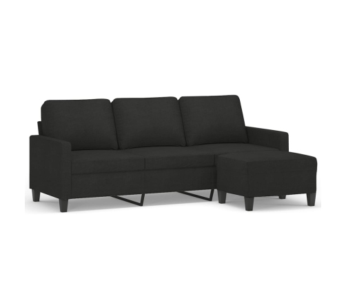 vidaXL Sofá de 3 plazas con taburete de tela negro 180 cm