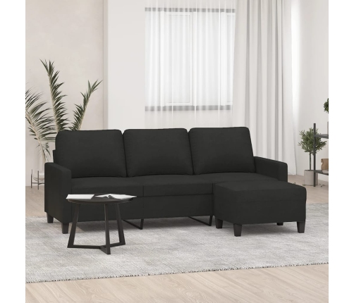 vidaXL Sofá de 3 plazas con taburete de tela negro 180 cm