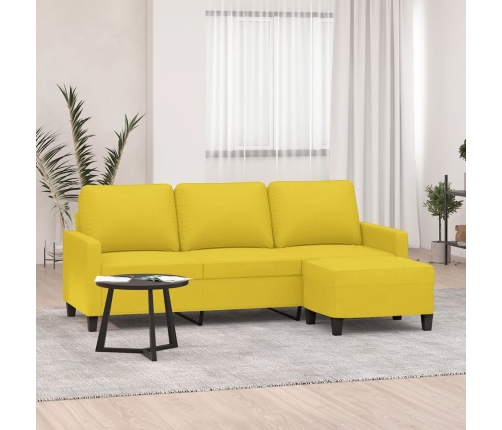 vidaXL Sofá de 3 plazas con taburete de tela amarillo claro 180 cm