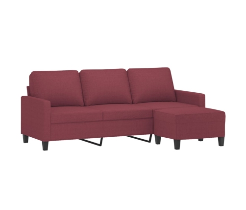 vidaXL Sofá de 3 plazas con taburete de tela rojo tinto 180 cm