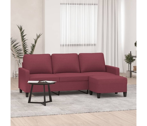 vidaXL Sofá de 3 plazas con taburete de tela rojo tinto 180 cm