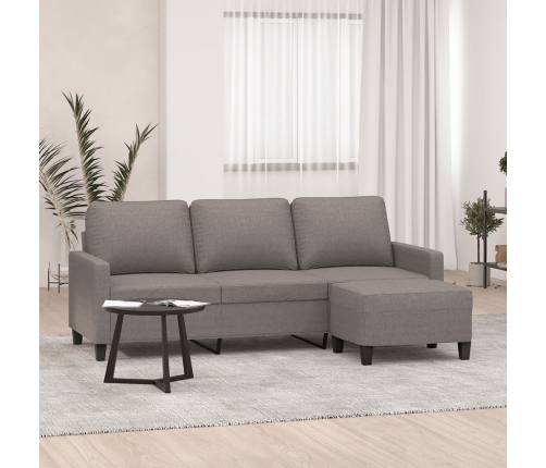 Sofá de 3 plazas con taburete de tela gris taupe 180 cm