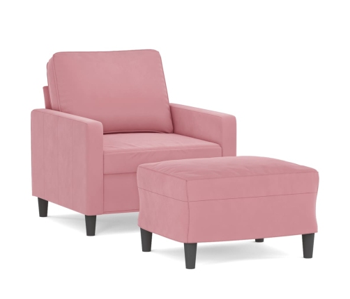 Sillón con taburete terciopelo rosa 60 cm