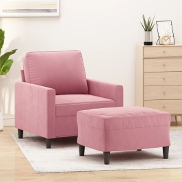 Sillón con taburete terciopelo rosa 60 cm