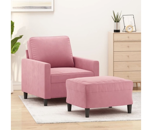 Sillón con taburete terciopelo rosa 60 cm