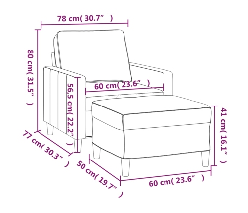 Sillón con taburete terciopelo marrón 60 cm