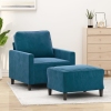 Sillón con taburete terciopelo azul 60 cm