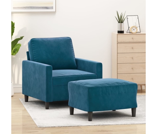 Sillón con taburete terciopelo azul 60 cm