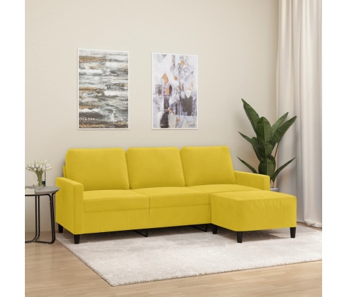 Sofá de 3 plazas con taburete terciopelo amarillo 180 cm