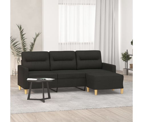 Sofá de 3 plazas con taburete de tela negro 180 cm