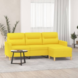 Sofá de 3 plazas con taburete de tela amarillo claro 180 cm