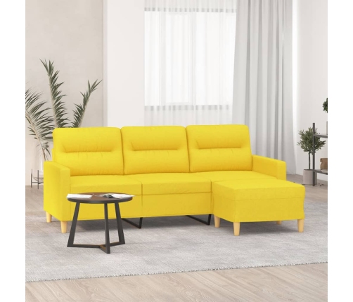 Sofá de 3 plazas con taburete de tela amarillo claro 180 cm