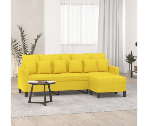 Sofá de 3 plazas con taburete de tela amarillo claro 180 cm