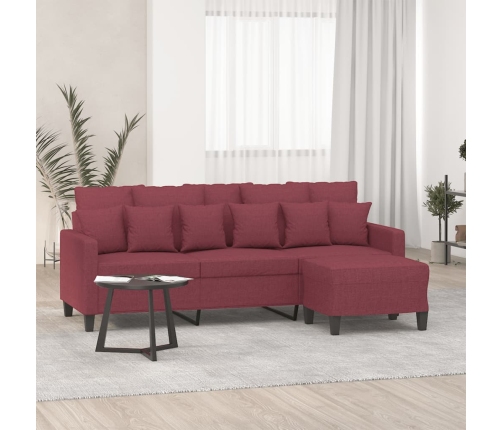 Sofá de 3 plazas con taburete de tela rojo tinto 180 cm