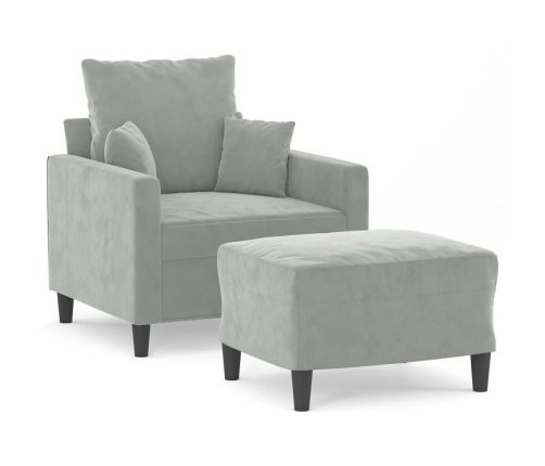 vidaXL Sillón con taburete terciopelo gris claro 60 cm