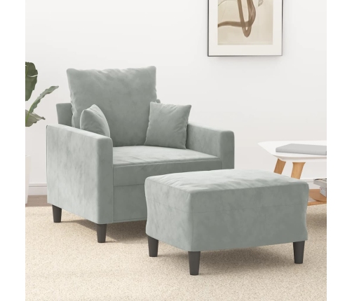 vidaXL Sillón con taburete terciopelo gris claro 60 cm