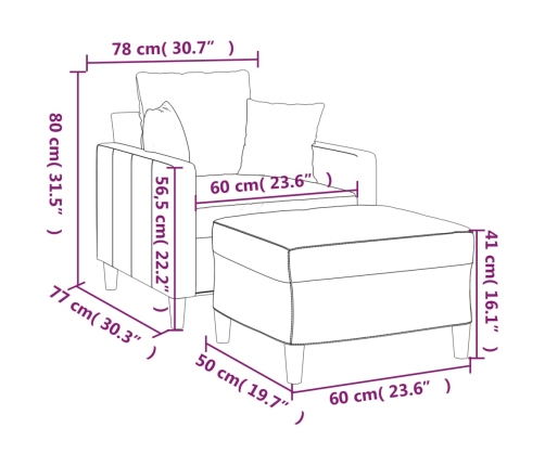 vidaXL Sillón con taburete terciopelo marrón 60 cm