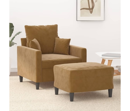 vidaXL Sillón con taburete terciopelo marrón 60 cm